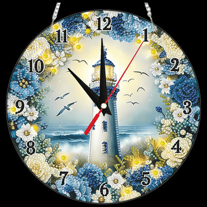 2D Flat DIY Lighthouse Acrylic Diamond Painting Clock Pendant for Home Decor