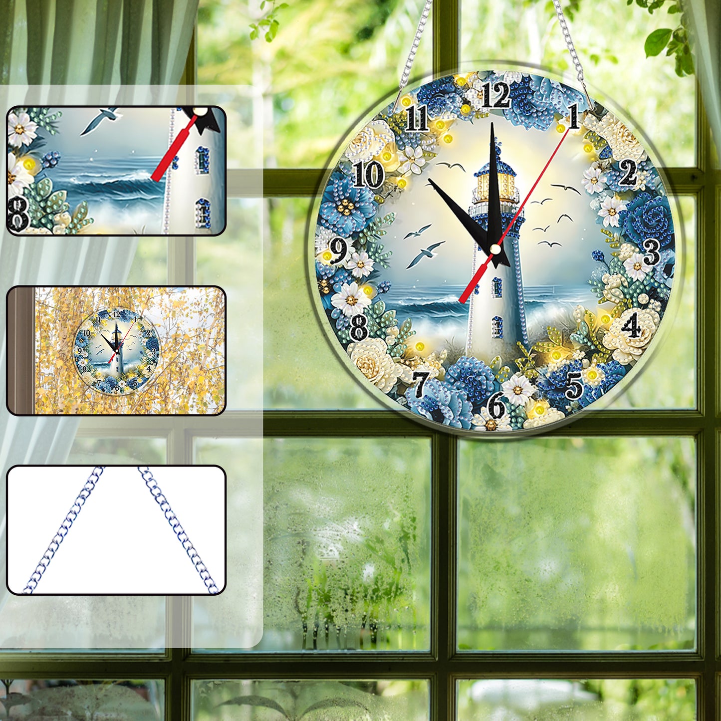 2D Flat DIY Lighthouse Acrylic Diamond Painting Clock Pendant for Home Decor