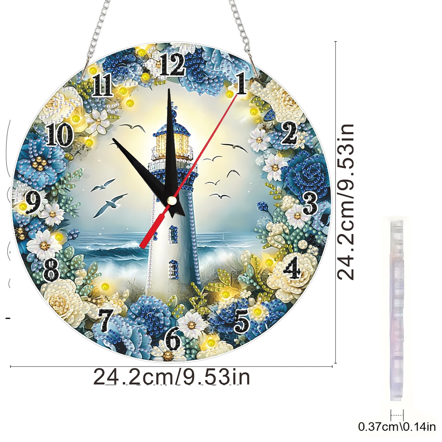 2D Flat DIY Lighthouse Acrylic Diamond Painting Clock Pendant for Home Decor