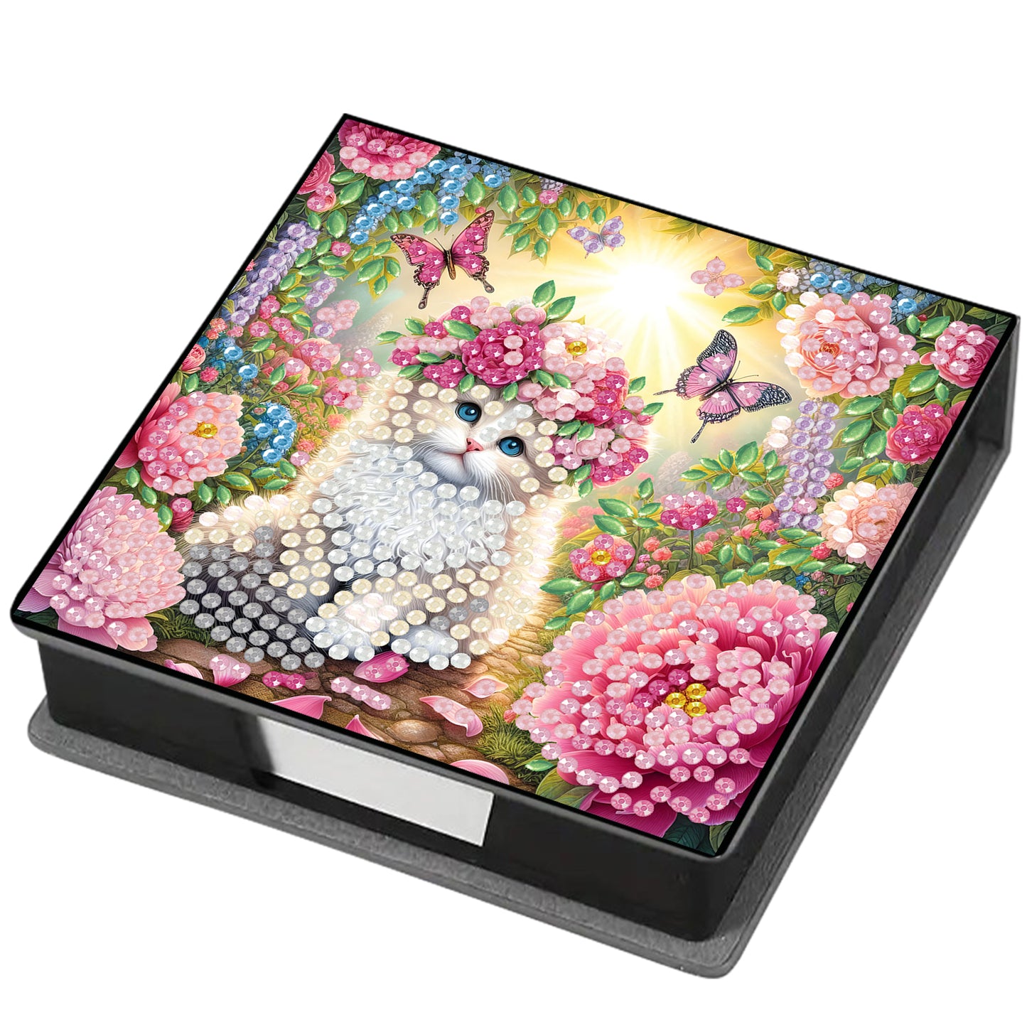 Kitty PU DIY 5D Diamond Painting Note Box (160 Blank Notepads) for Office Home
