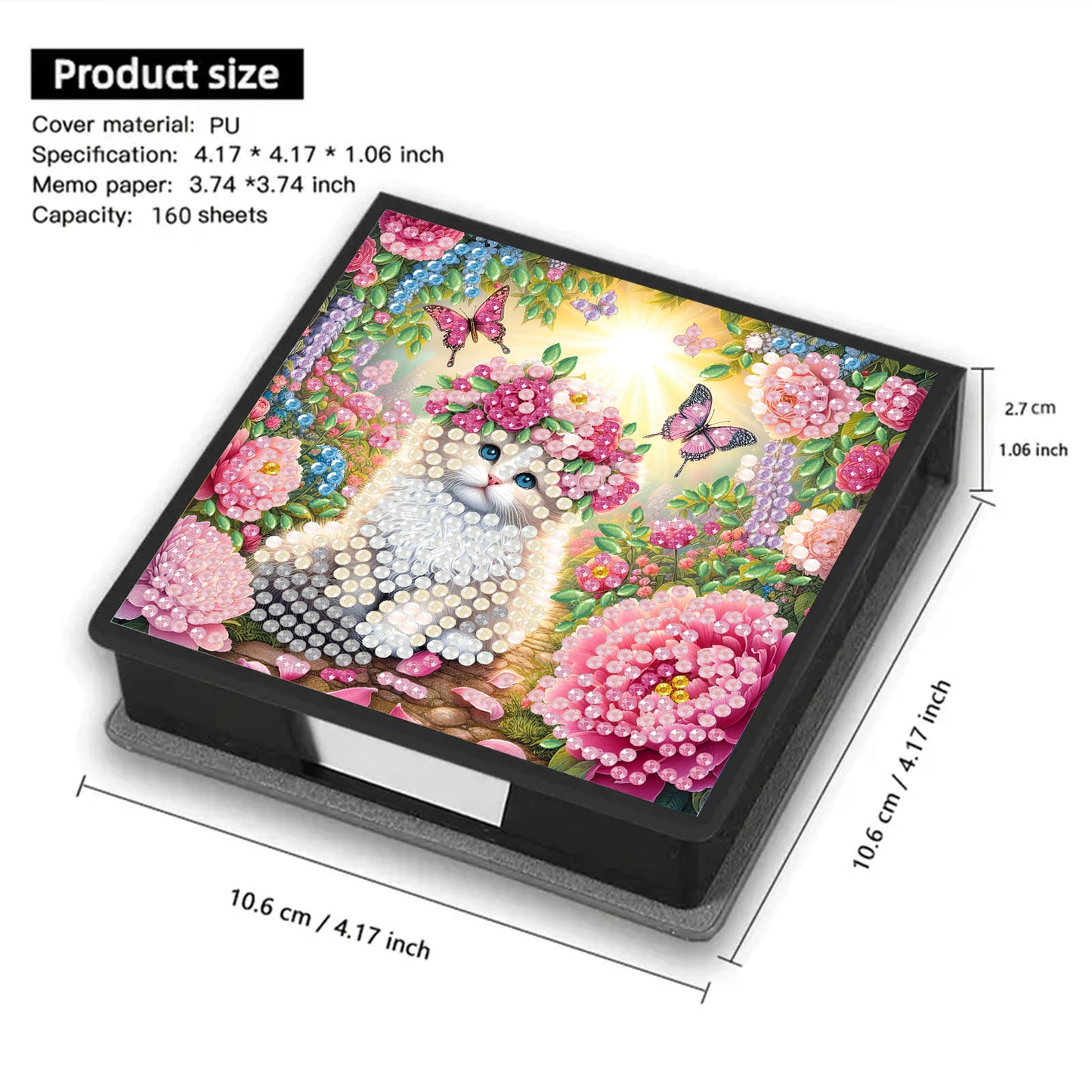 Kitty PU DIY 5D Diamond Painting Note Box (160 Blank Notepads) for Office Home