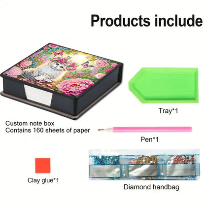 Kitty PU DIY 5D Diamond Painting Note Box (160 Blank Notepads) for Office Home