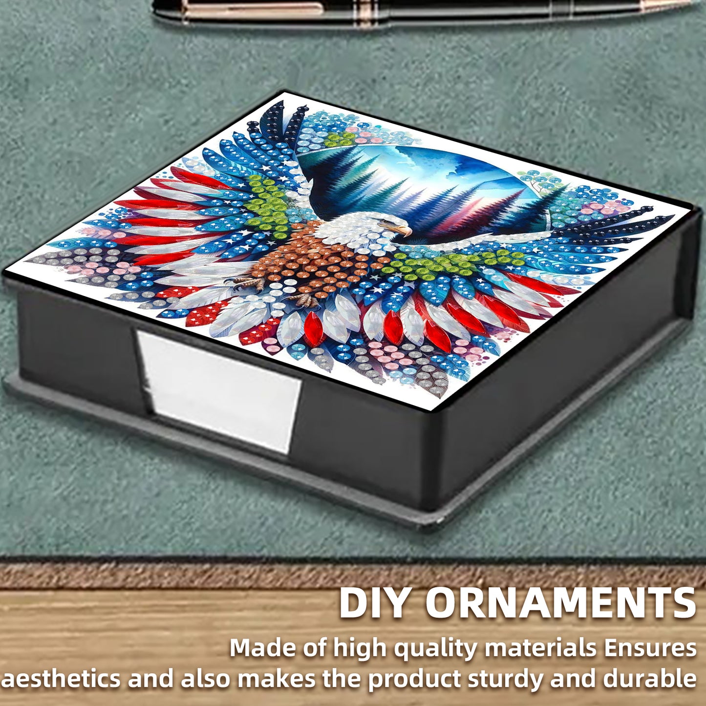 Eagle PU DIY 5D Diamond Painting Note Box (160 Blank Notepads) for Office Home