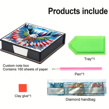Eagle PU DIY 5D Diamond Painting Note Box (160 Blank Notepads) for Office Home