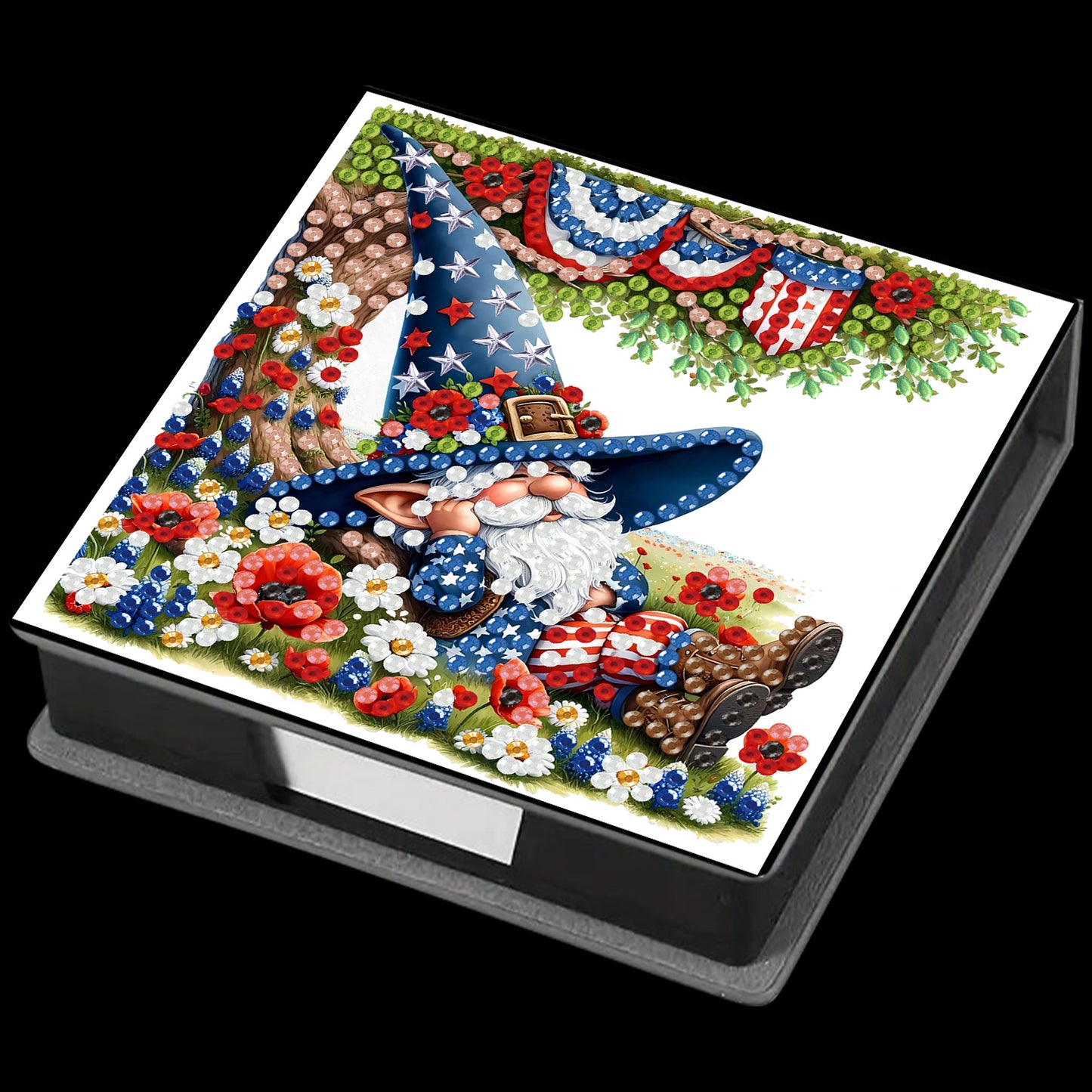 Independence Day Goblin PU DIY 5D Diamond Painting Note Box (160 Blank Notepads)