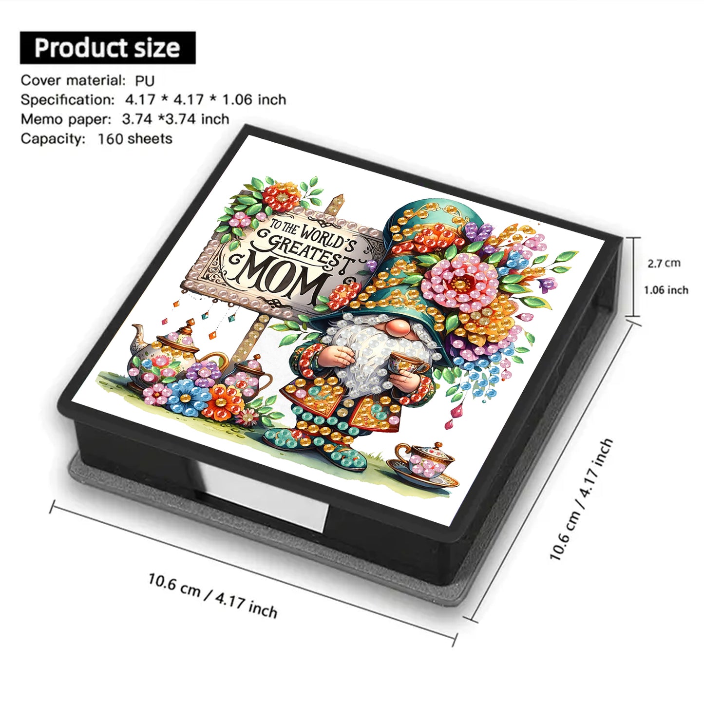 Goblin PU DIY 5D Diamond Painting Note Box (160 Blank Notepads) for Office Home