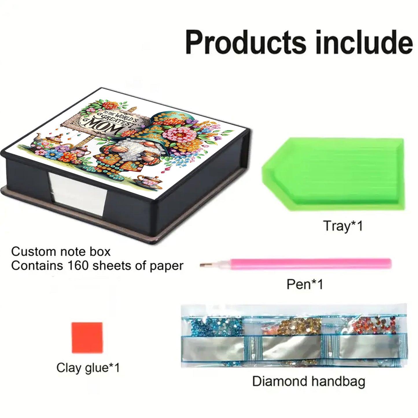 Goblin PU DIY 5D Diamond Painting Note Box (160 Blank Notepads) for Office Home