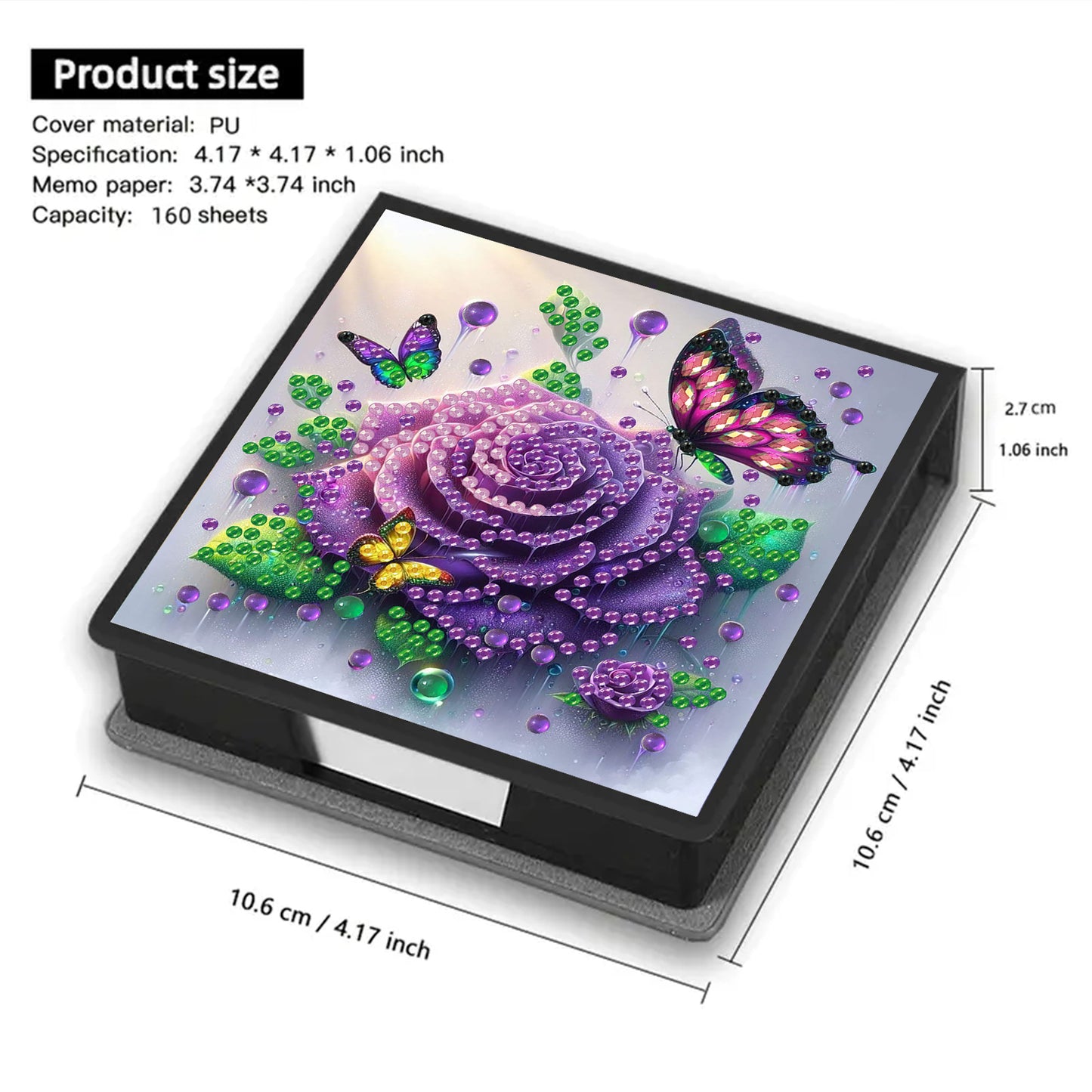 Purple Rose PU DIY 5D Diamond Painting Note Box (160 Blank Notepads) for Office
