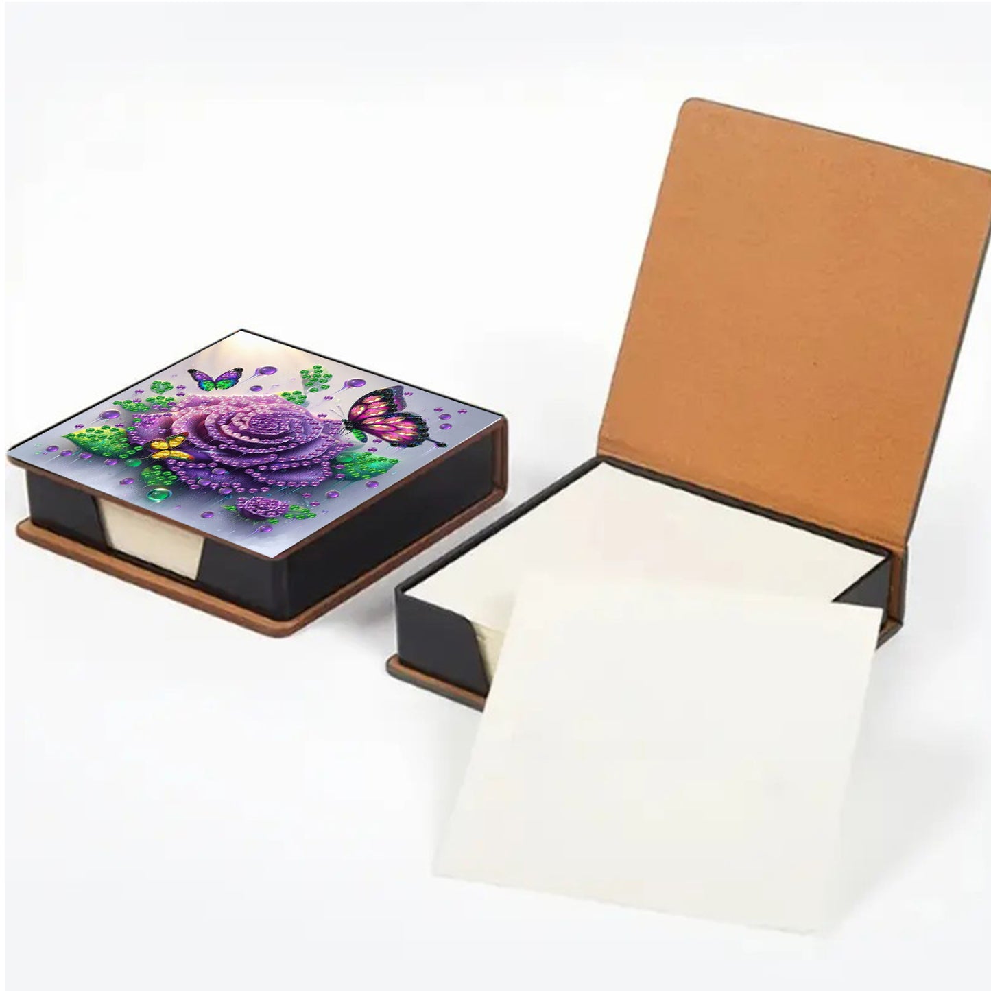 Purple Rose PU DIY 5D Diamond Painting Note Box (160 Blank Notepads) for Office