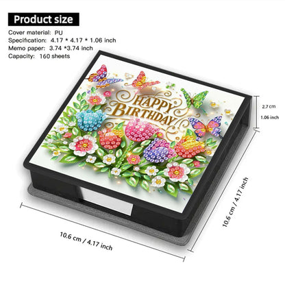 Birthday PU DIY 5D Diamond Painting Note Box (160 Blank Notepads) for Office