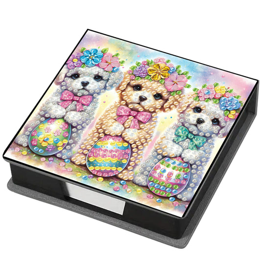 Dog PU DIY 5D Diamond Painting Note Box (160 Blank Notepads) for Office Home
