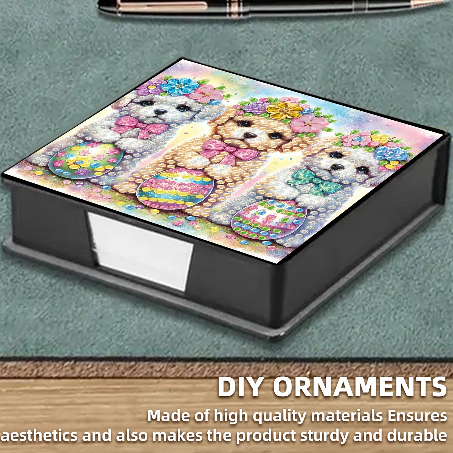 Dog PU DIY 5D Diamond Painting Note Box (160 Blank Notepads) for Office Home