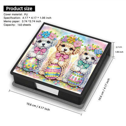 Dog PU DIY 5D Diamond Painting Note Box (160 Blank Notepads) for Office Home