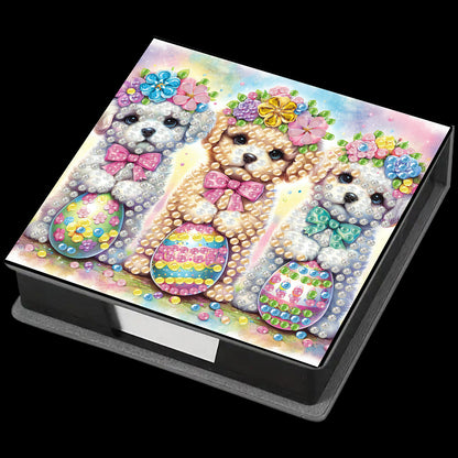 Dog PU DIY 5D Diamond Painting Note Box (160 Blank Notepads) for Office Home