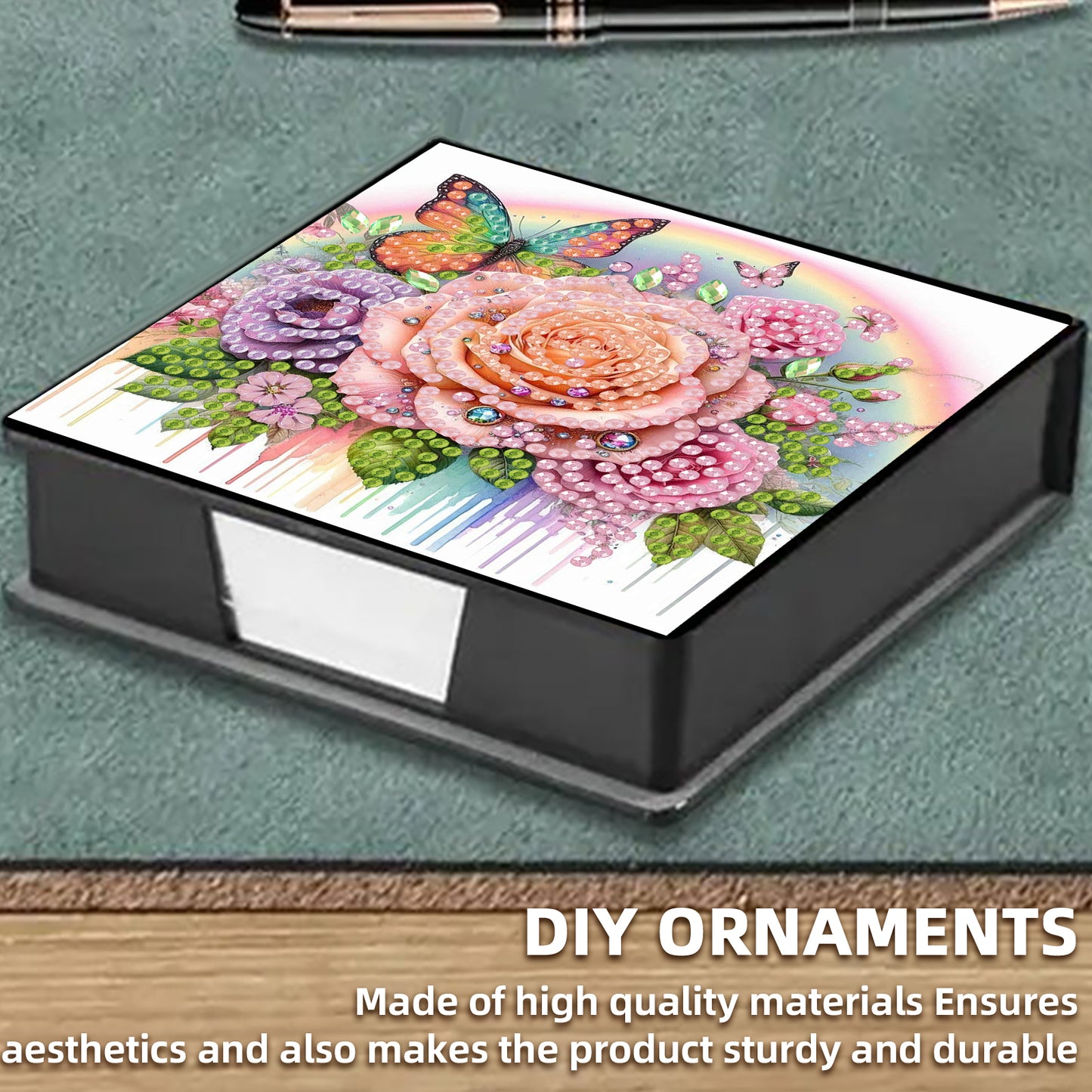 Rose PU DIY 5D Diamond Painting Note Box (160 Blank Notepads) for Office Home