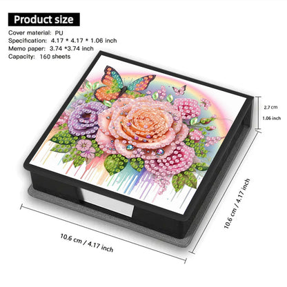 Rose PU DIY 5D Diamond Painting Note Box (160 Blank Notepads) for Office Home
