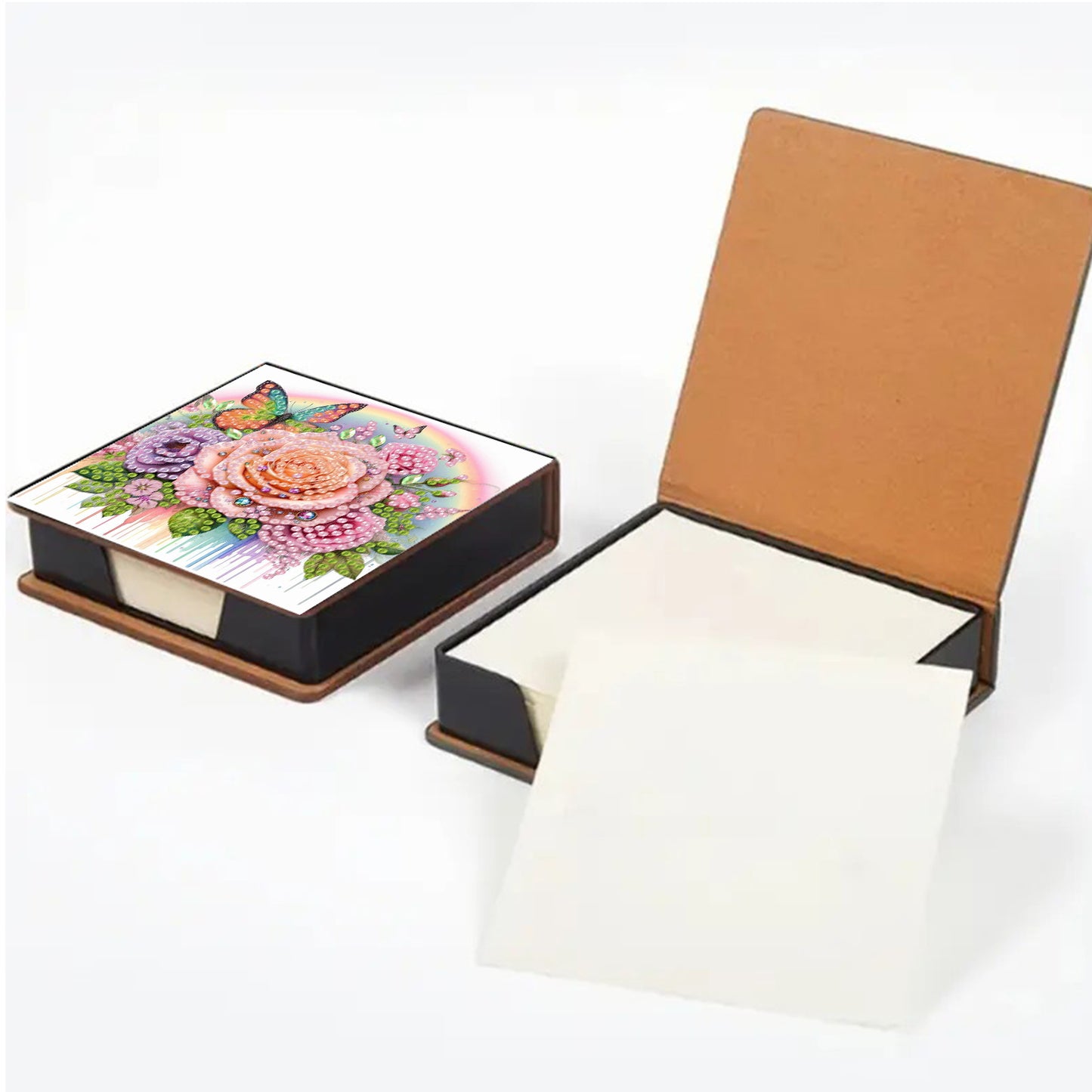 Rose PU DIY 5D Diamond Painting Note Box (160 Blank Notepads) for Office Home