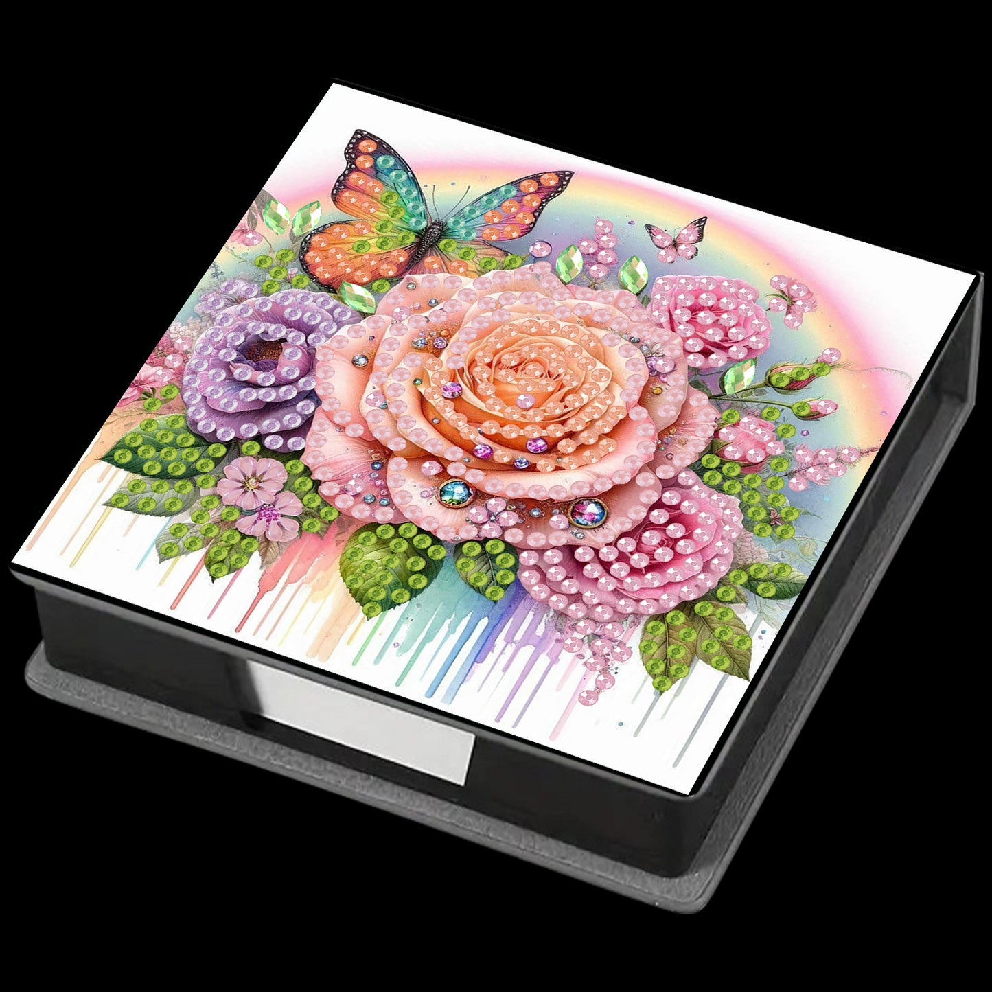 Rose PU DIY 5D Diamond Painting Note Box (160 Blank Notepads) for Office Home