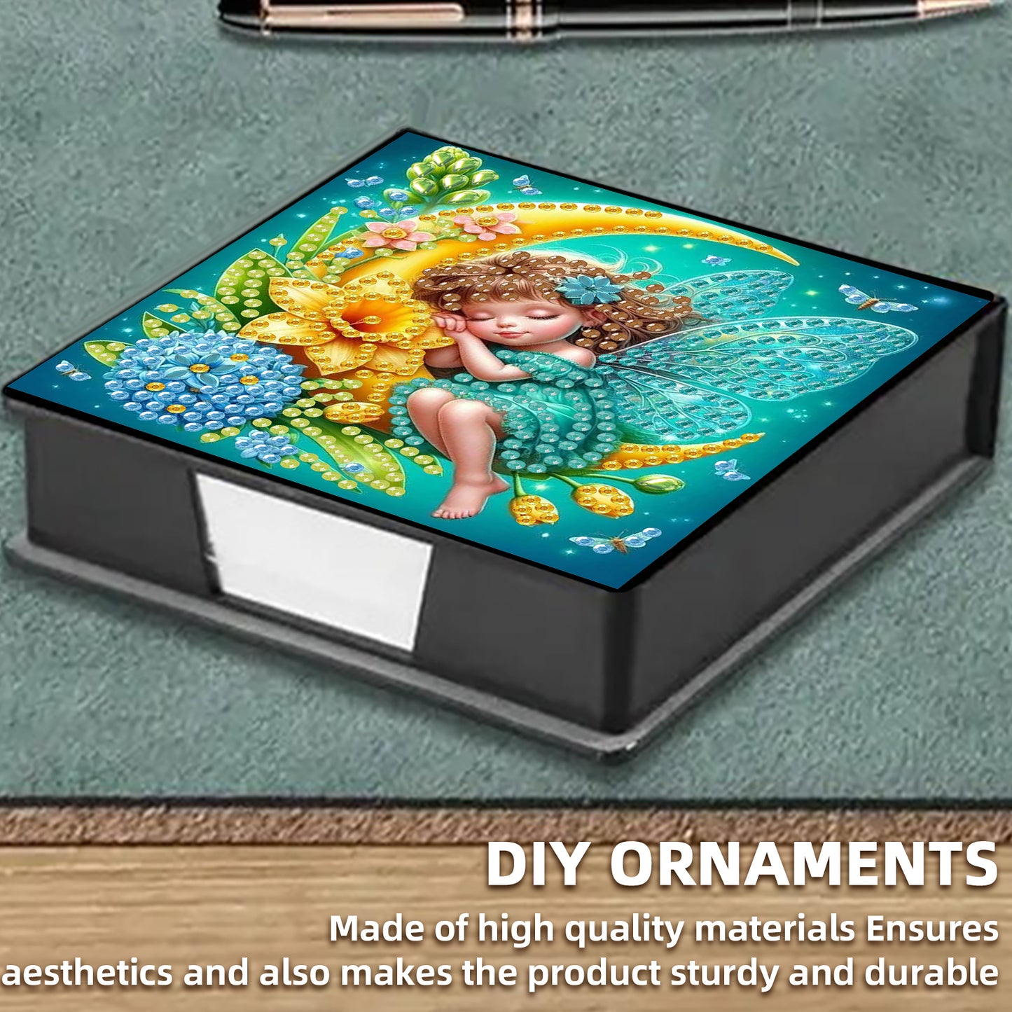 Girl on the Moon PU DIY 5D Diamond Painting Home Note Box (160 Blank Notepads)