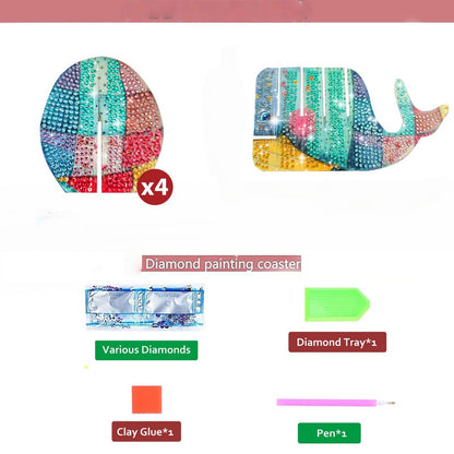 Whale 5D DIY Animal Pattern Diamond Painting Coasters Kits with Holder for Home