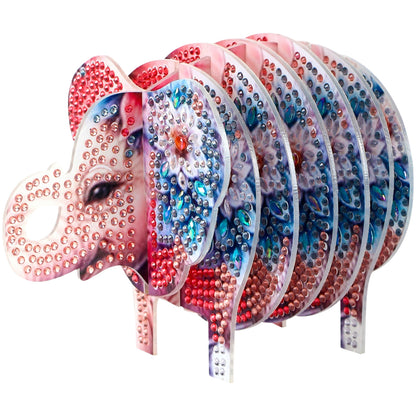 Pink Elephant 5D DIY Animal Pattern Diamond Painting Coasters Kits with Holder