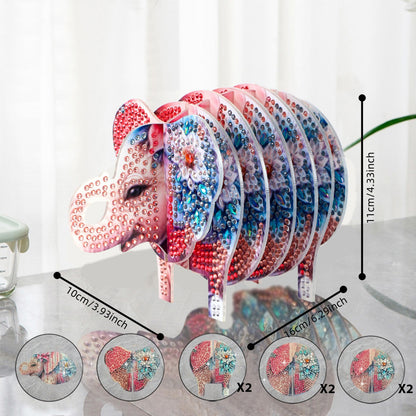Pink Elephant 5D DIY Animal Pattern Diamond Painting Coasters Kits with Holder