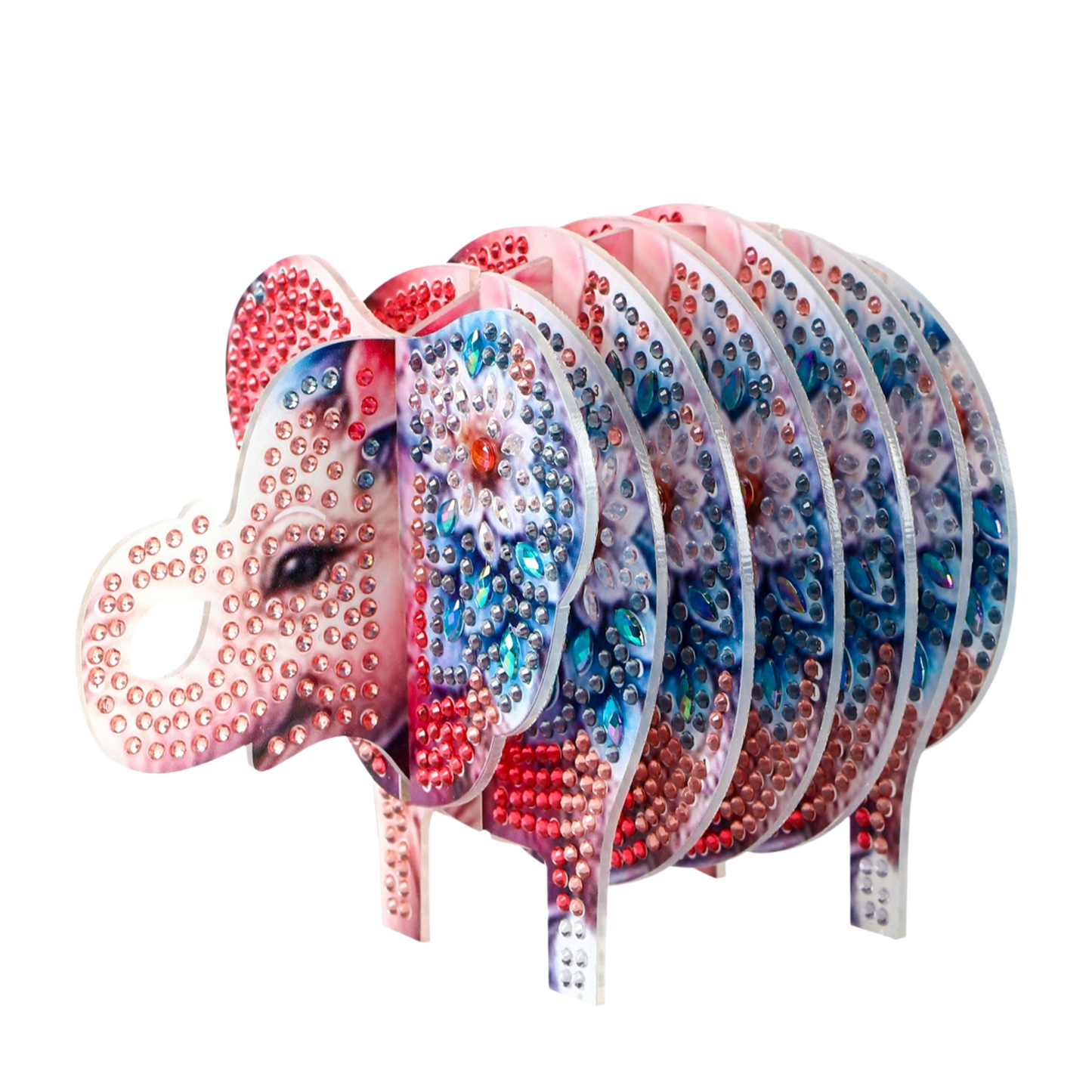 Pink Elephant 5D DIY Animal Pattern Diamond Painting Coasters Kits with Holder