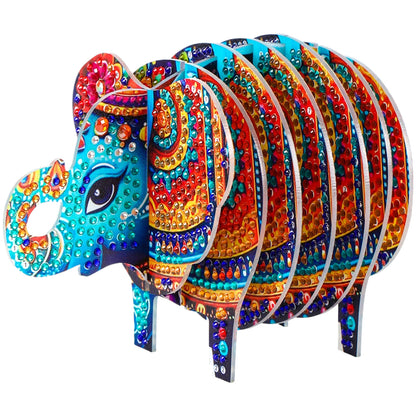 Elephant 5D DIY Animal Pattern Home Diamond Painting Coasters Kits with Holder