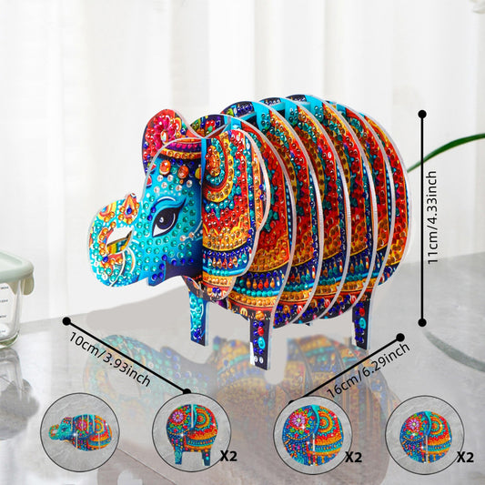 Elephant 5D DIY Animal Pattern Home Diamond Painting Coasters Kits with Holder