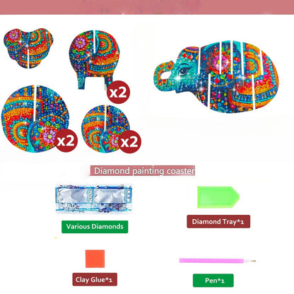 Elephant 5D DIY Animal Pattern Home Diamond Painting Coasters Kits with Holder