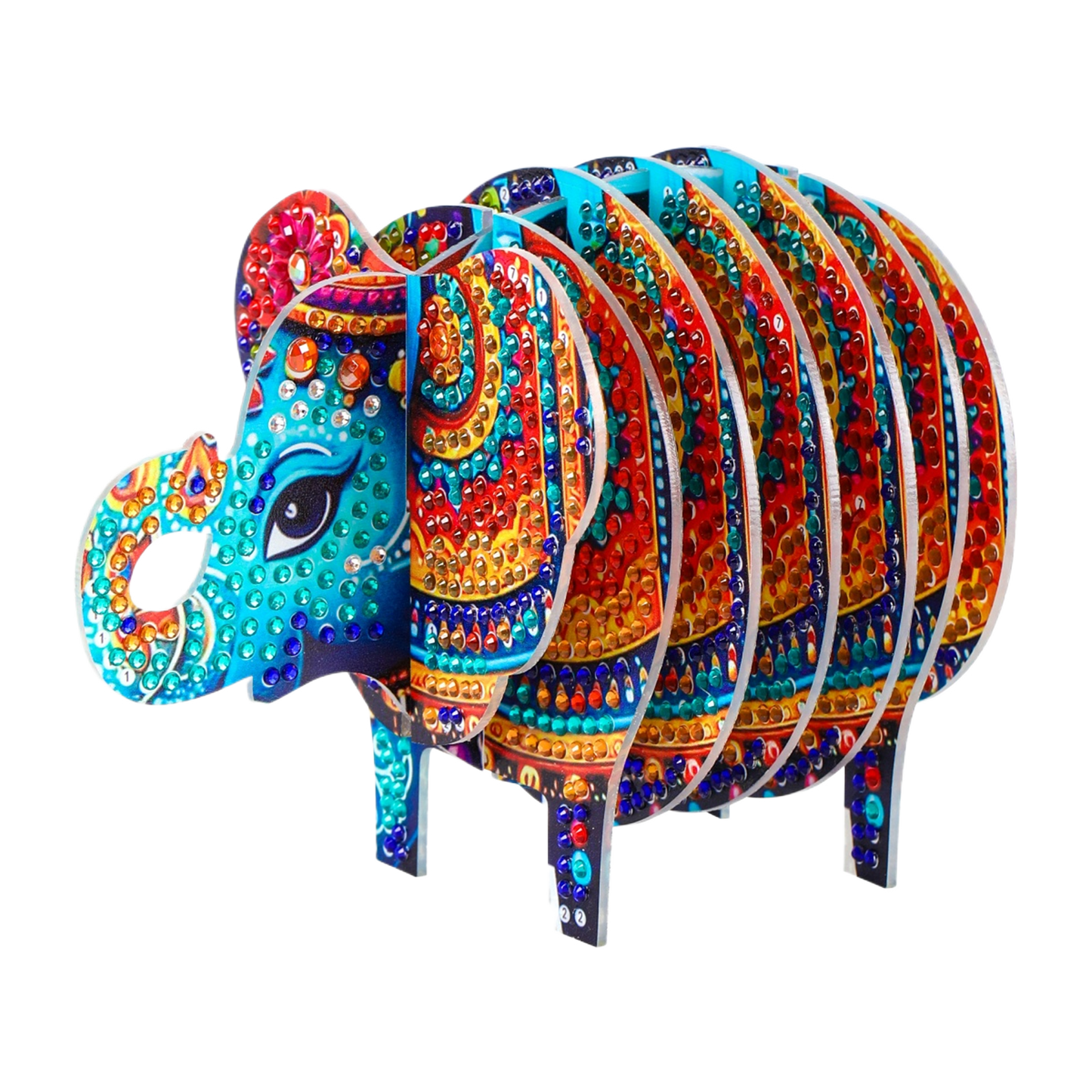 Elephant 5D DIY Animal Pattern Home Diamond Painting Coasters Kits with Holder