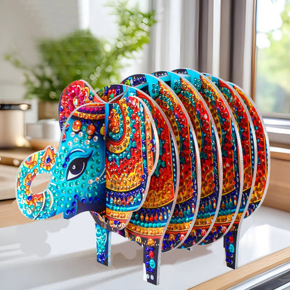 Elephant 5D DIY Animal Pattern Home Diamond Painting Coasters Kits with Holder