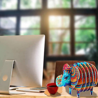 Elephant 5D DIY Animal Pattern Home Diamond Painting Coasters Kits with Holder