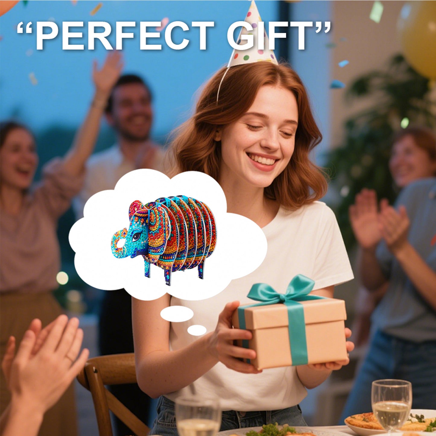 Elephant 5D DIY Animal Pattern Home Diamond Painting Coasters Kits with Holder