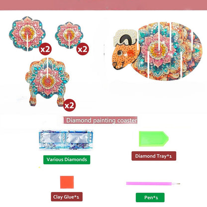 Goat 5D DIY Animal Pattern Diamond Painting Coasters Kits with Holder for Home