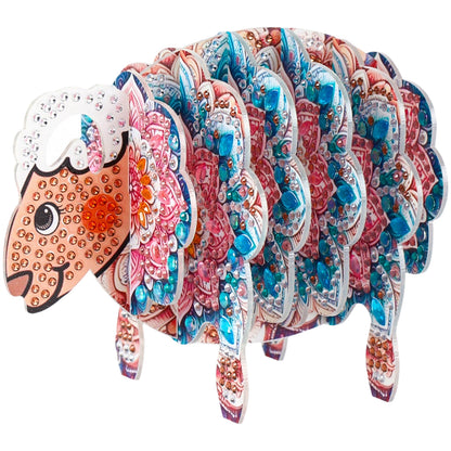 Goat 5D DIY Animal Pattern Diamond Painting Coasters Kits with Holder for Home