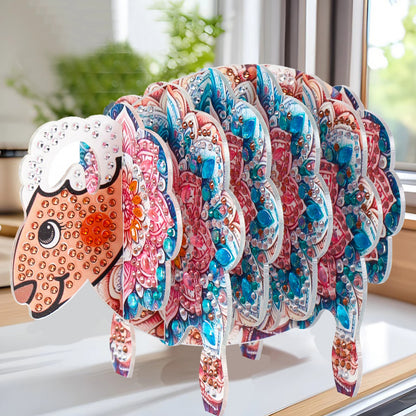 Goat 5D DIY Animal Pattern Diamond Painting Coasters Kits with Holder for Home