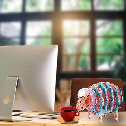 Goat 5D DIY Animal Pattern Diamond Painting Coasters Kits with Holder for Home