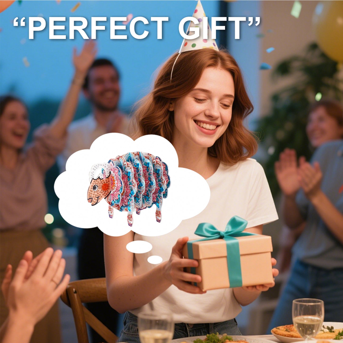 Goat 5D DIY Animal Pattern Diamond Painting Coasters Kits with Holder for Home