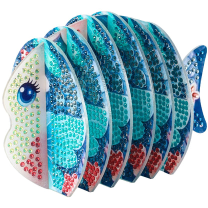 Blue Fish 5D DIY Animal Pattern Diamond Painting Coasters Kits with Holder Home