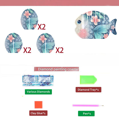 Blue Fish 5D DIY Animal Pattern Diamond Painting Coasters Kits with Holder Home