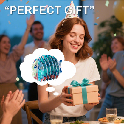 Blue Fish 5D DIY Animal Pattern Diamond Painting Coasters Kits with Holder Home