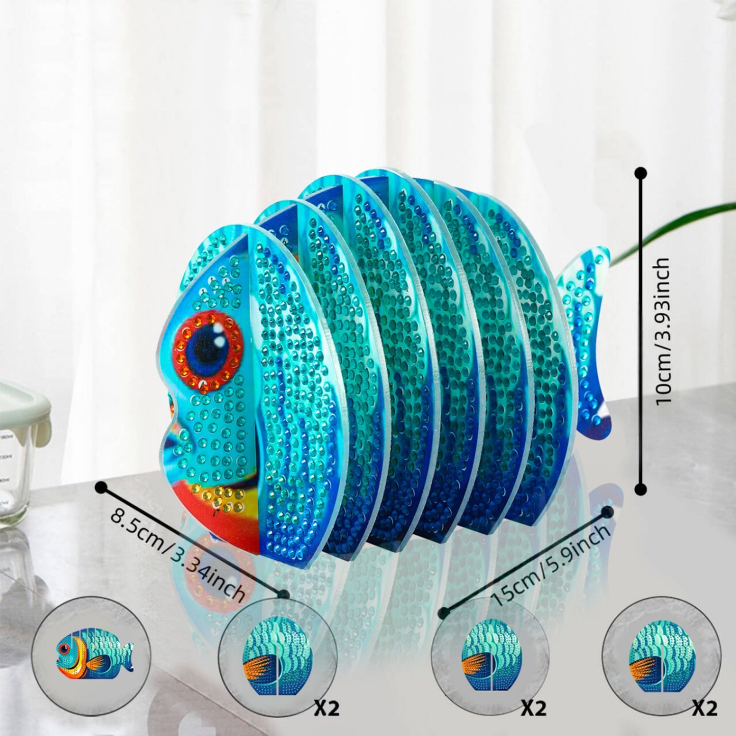 Red Fish 5D DIY Animal Pattern Diamond Painting Coasters Kits with Holder Home