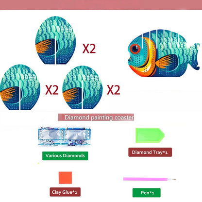 Red Fish 5D DIY Animal Pattern Diamond Painting Coasters Kits with Holder Home