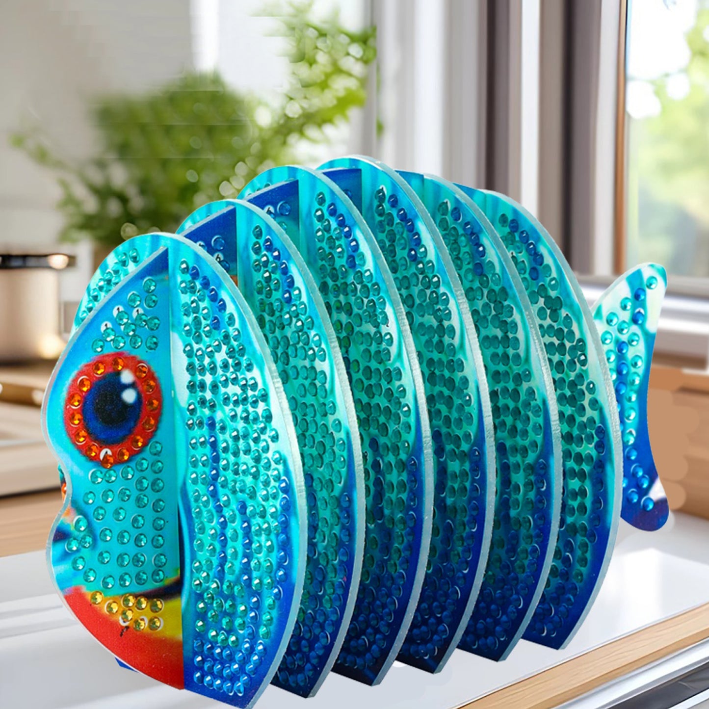 Red Fish 5D DIY Animal Pattern Diamond Painting Coasters Kits with Holder Home