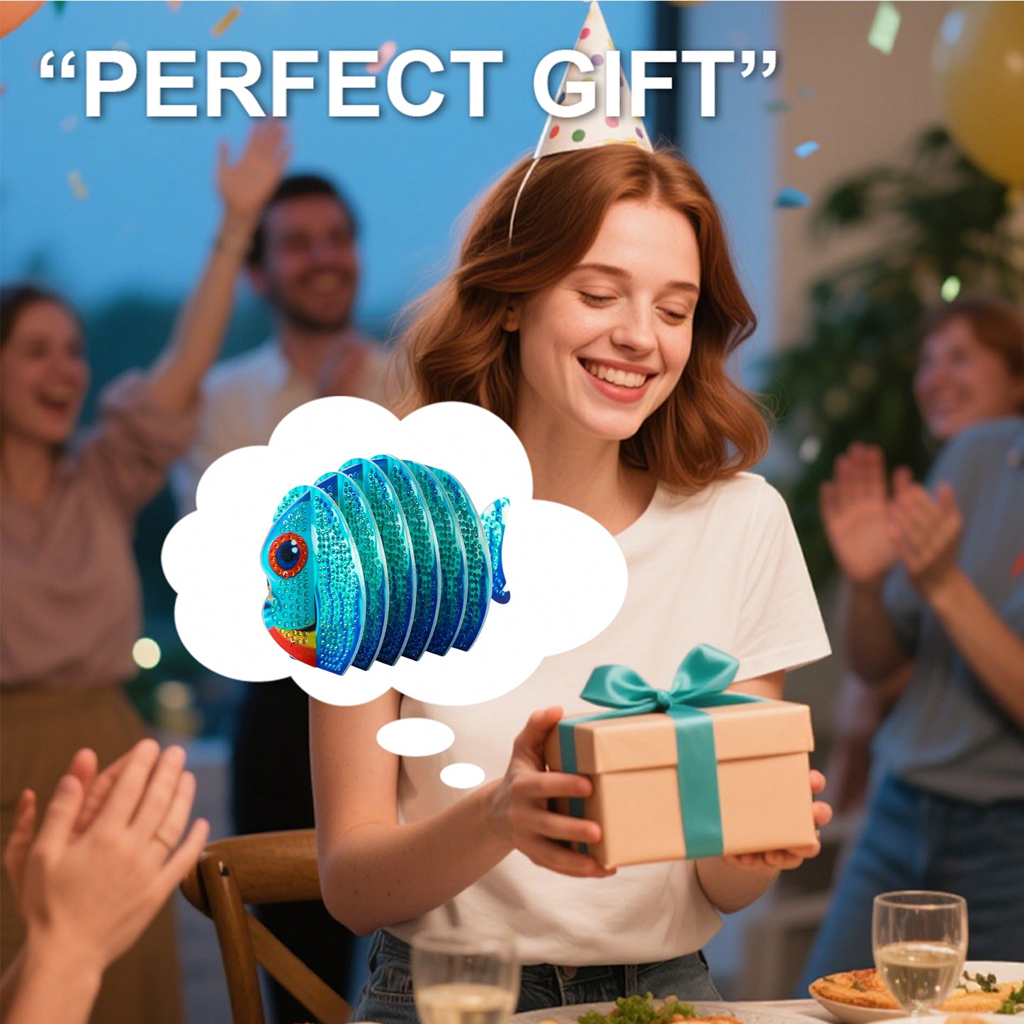 Red Fish 5D DIY Animal Pattern Diamond Painting Coasters Kits with Holder Home