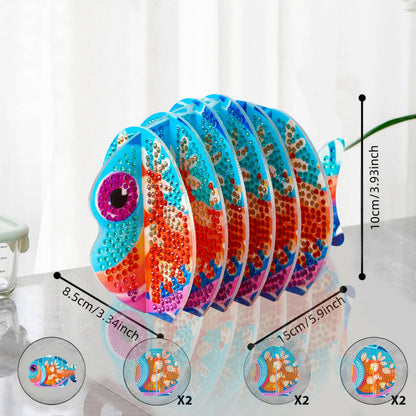 Orange Fish 5D DIY Animal Pattern Diamond Painting Coasters Kits with Holder