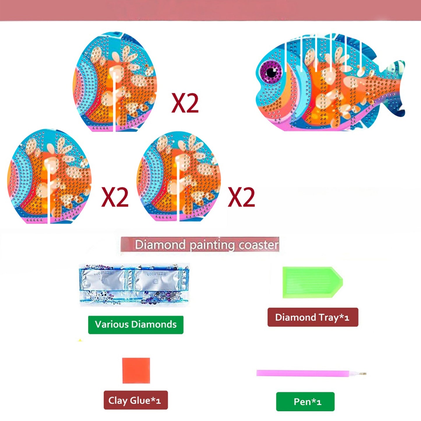 Orange Fish 5D DIY Animal Pattern Diamond Painting Coasters Kits with Holder