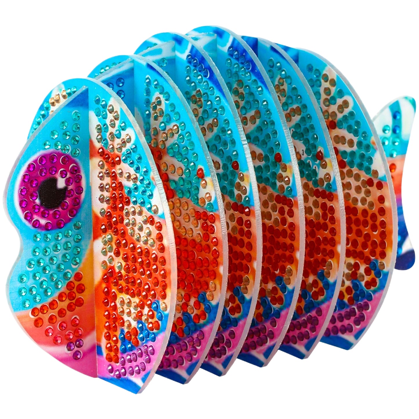 Orange Fish 5D DIY Animal Pattern Diamond Painting Coasters Kits with Holder