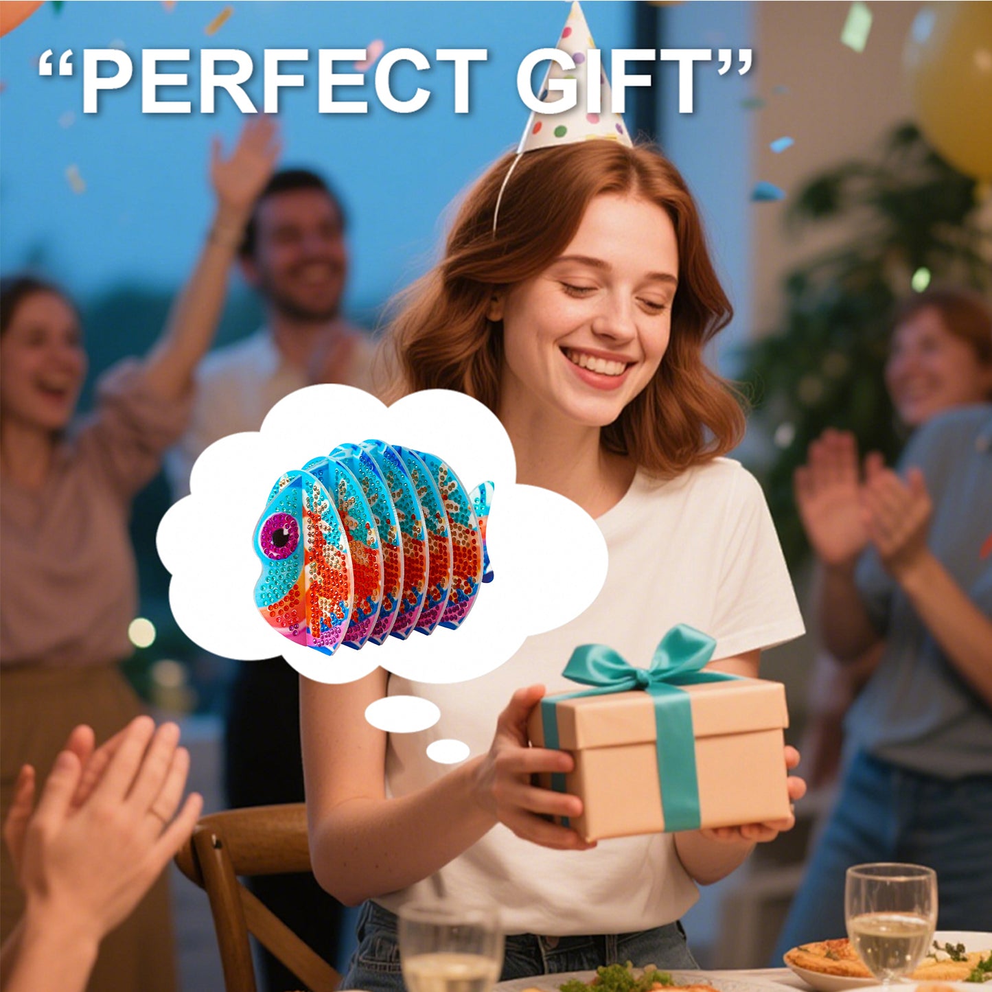 Orange Fish 5D DIY Animal Pattern Diamond Painting Coasters Kits with Holder